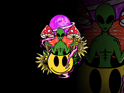 Alien illustration alien artwork color design graphic design illustration logo mushroom print space sticker tattoo vector
