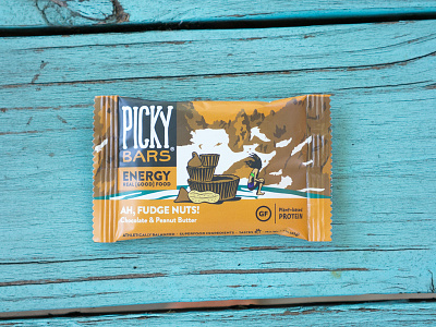 Picky Bars Packaging Design chocolate energy bar food fudge illustration packaging