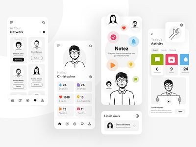 Notez App app apps branding character design characters icons illustration mobile mobile app note taking notes app notez ui ux