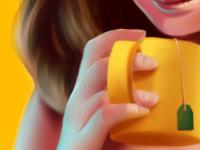 Care for some green tea? brunette cup digital painting green tea illustration missjosh photoshop sai tea