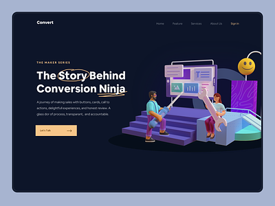 Convertion Ninja Landing Page 3d conversion landing page marketing minimalism saas startup website