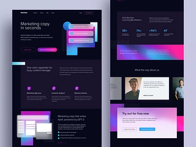 Artificial Intelligence Copy Writing Website Dark Mode artificial intelligence blog content marketing copy copywriter copywriting gradient landing page marketing minimalism website writer