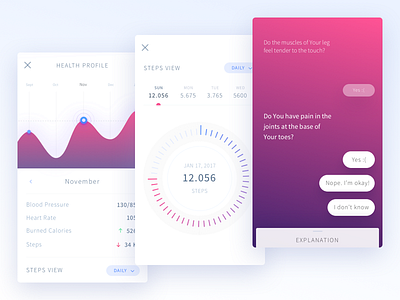 Health Assistant Application app assistant charts chat dashboard flat health ios medical mobile