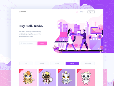 Swaplist Cryptocurrency Trader Website bitcoin block chain cryptocurrency dashboard ethereum finance fintech illustration landing page pattern trading website
