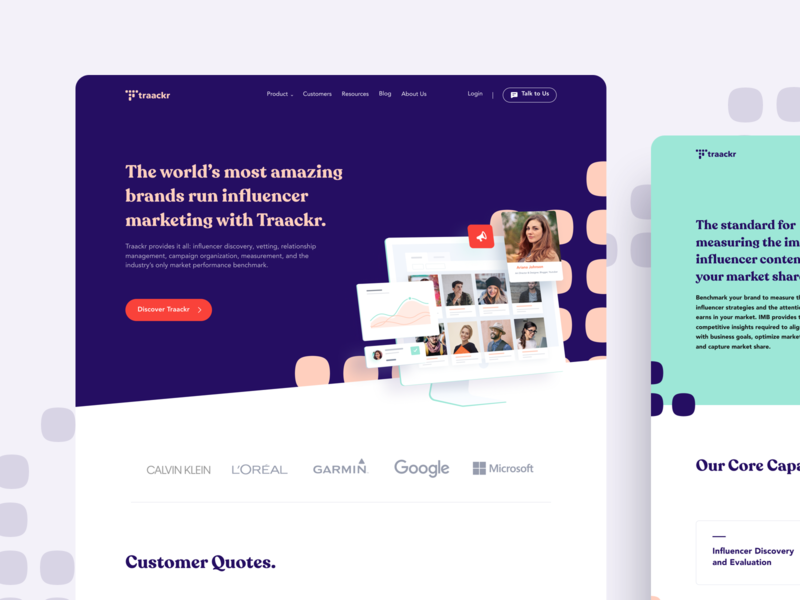 Traackr - Website Omnicreativora dashboard influencer landing page marketing minimalist modern pattern platform ui ux web design website website design