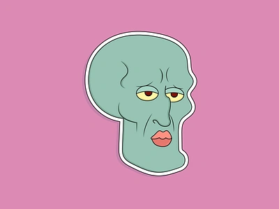 Handsome Squidward sticker bikini bottom cartoon design green illustration minimal pink spongebob squidward sticker stickermule vector