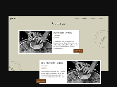 Pottery courses page branding concept courses design minimal pottery ui ux web xd