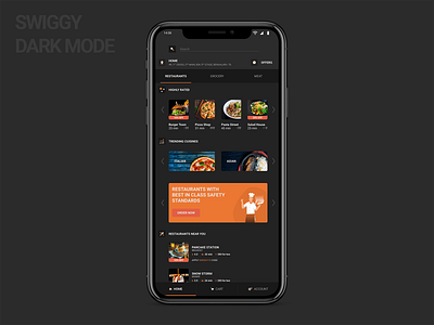 Swiggy Dark mode branding concept dark mode delivery app design food illustration iphone 10 mobile mobile app swiggy ui ux xd