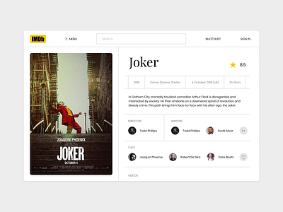IMDB Redesign design figma illustration imdb joker minimal movie ui ux web design