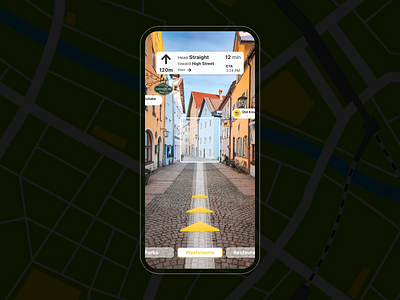 AR Navigation concept app augmented reality branding concept design direction map minimal mobile navigation ui ux yellow