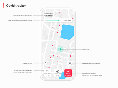 Covid tracker app app concept corona virus covid tracker design map minimal mobile tracker ui ux