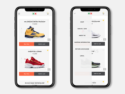 Veg Non Veg sneaker store app mockup