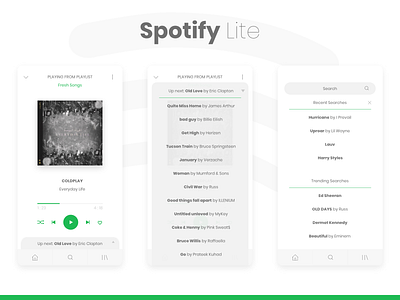 Mock up of Spotify Lite app design concept green lite minimal mobile mockup music spotify ui uiux ux