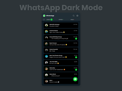 Whatsapp Dark Theme Concept concept dark dark mode design messenger mobile mobile app design mobile application mobile ui ui ux whatsapp xd