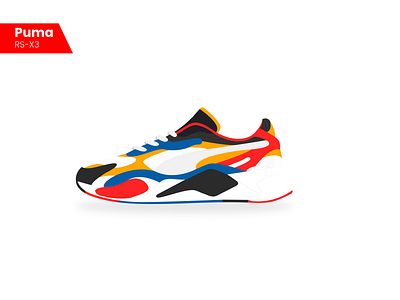 Puma RS-X3 design illustration illustrator minimal pen tool puma rsx shoes