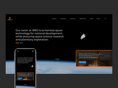 ISRO redesign landing page astronaut branding concept design desktop iphone 10 isro landingpage mobile space ui universe ux xd