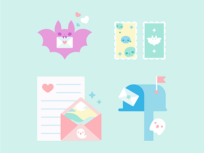 Send a Letter bat cute flat illustration letter mail usps vector