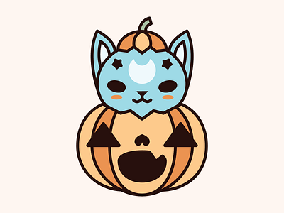 PumpKitten cat cute flat halloween holiday illustration jack o lantern kitten line moon pumpkin star vector