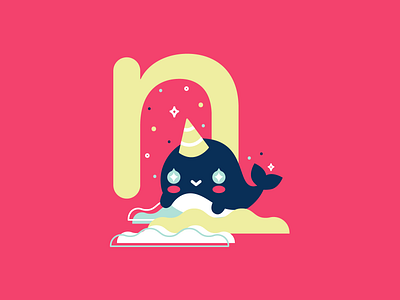 N 26daysoftype 36daysoftype cute flat illustration narwhal vector