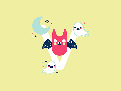 V 26daysoftype 36daysoftype bat cute flat illustration vampire vampire bat vector