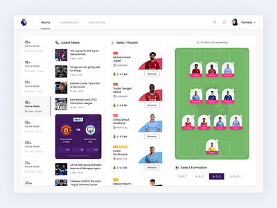 Fantasy Premier League - Web Portal fantasy football ui visual design web