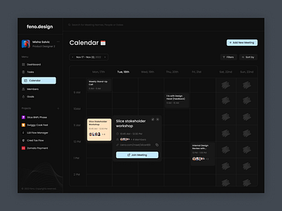 Calendar - Dark Mode calendar dark mode google meet meeting ui visual design web