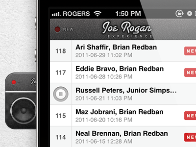 Joe Rogan Experience App UI grey iphone joe leather led media rogan texture ui
