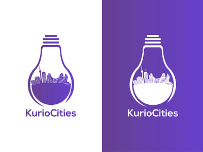 KurioCities bulb cities curiosity education knowledge logo purple