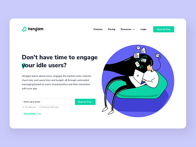 Hengam Landing Page design graphic hengam illustration illustrations landing page landing page design notification notifications push push notification ui ui designs uidesign user interface design ux web website design