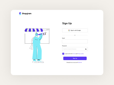 Shopgram Sign Up design hengam illustration product shopgram shopify sign up stores ui uidesign ux ux design