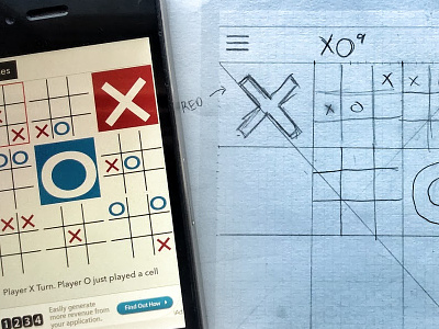 XO9 Game iOS vs Sketch design draft iphone paper pencil sketch uistenicls xo9