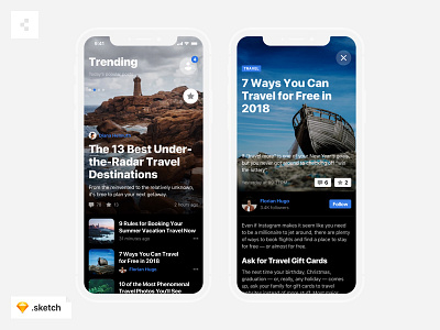Blog app article blog freebie freebies ios mobile news post sketch travel uikit