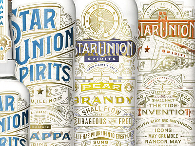 Star Union Spirits Packaging branding foilstamping lettering logos packaging type typography vector