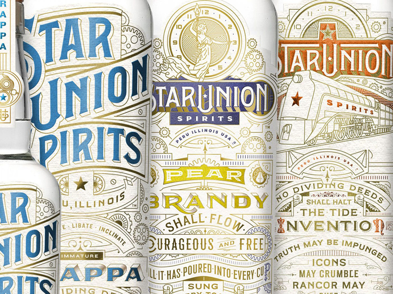 Star Union Spirits Packaging type typography foilstamping vector branding logos packaging lettering
