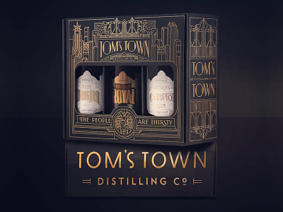 Tom's Town Gift Packaging branding lettering packaging spirits type typedesign typography