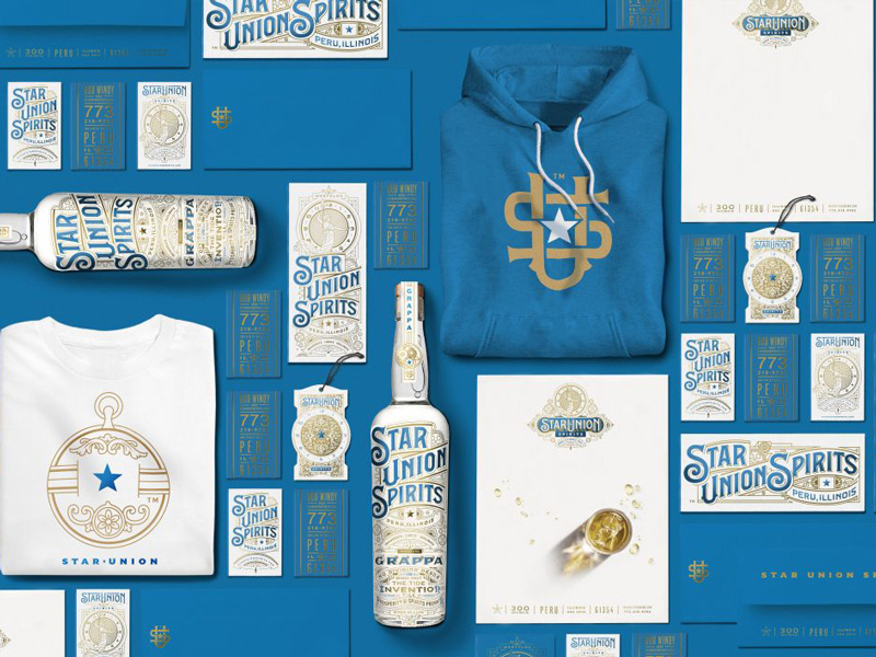 Star Union Spirits Collateral packaging spirits branding customlettering typography type typedesign lettering