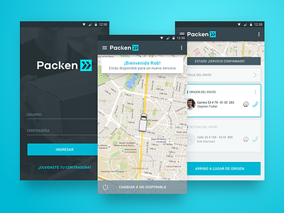 Packen UI - Mobile App android app design login maps material mobile service trucks ui ux