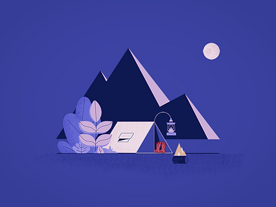 Night Tent Scene adventure camp camping explore fire illustration illustrator moon mountain sleep stars tent