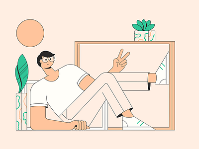 Hello! 2d 2d flat illustration character character illustration flat flat character flat design flat illustration flat illustrations geometric illustration man chilling nature flat website banner