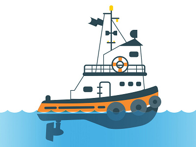 Tugboat blue boat design illustration logo ocean sea ship tugboat vector water wave