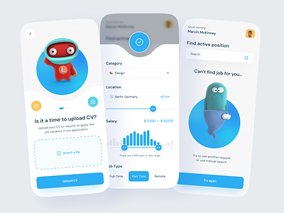 Job Finder App 3d button category clean cv error filter filter ui gradient illustraion onboarding popup price profile resume search selector upload welcome page