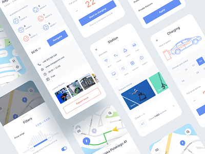 Application for electric cars car card cards concept filter graph grid illustration interface main map navigation photo place slider station typography ui ux web