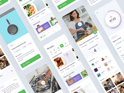 Cooking App concept cooking cooking app dishes kitchen meal picker review scroll slider stopwatch timer typography ui ux video