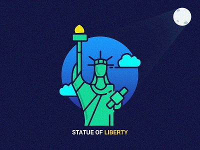 Statueofliberty colors design flat icon logo stroked typography