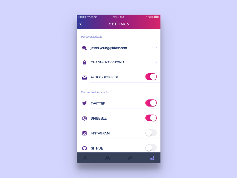 Daily UI #007 - Settings by array on Dribbble
