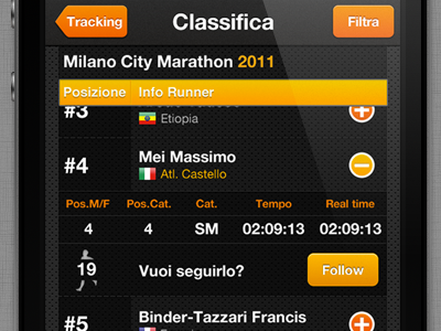 iPhone Marathon App city follow ios iphone list marathon milano runner score tracking ui