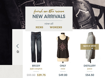 New Arrivals clothing cta e commerce photography quick view slider texture web design