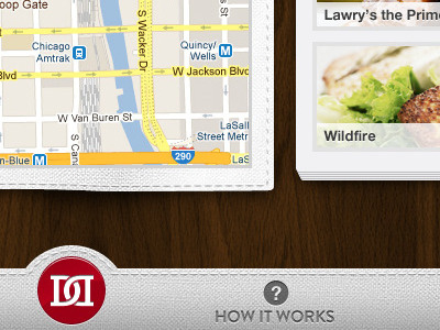 Dinner Dash map screen app brandon grotesque cloth gray ipad logo map photography red stitching texture wood