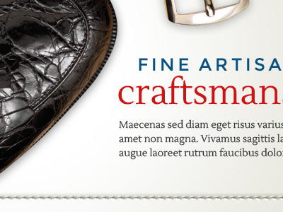 Fine Artisan Craftsmanship banner belts blue ivory photography red shoes stitching typography