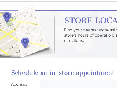 Store locator cantata one gray header map parallax scrolling proxima nova purple